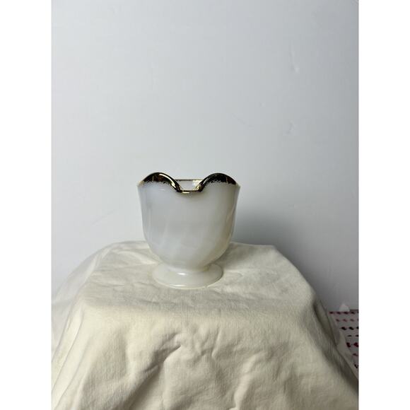 Vintage Fire King Milk Glass Pitcher With Gold Rim - Picture 4 of 9